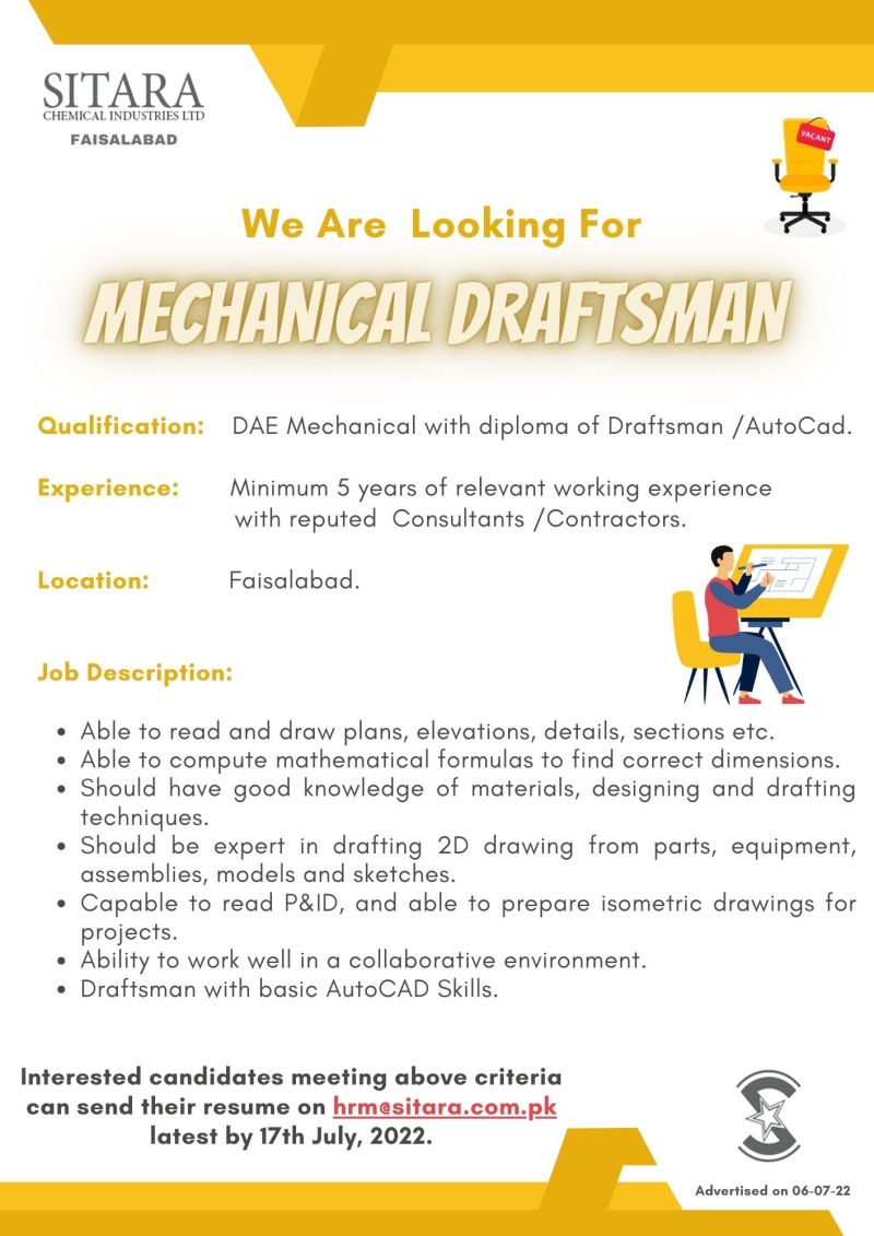 Sitara Chemical Industries Limited Jobs for Mechanical Draftsman