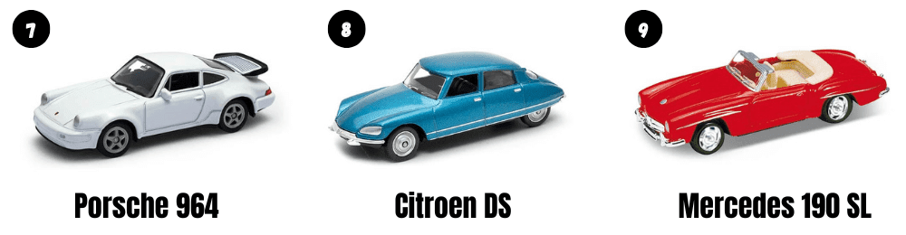 carros de coleção 1:60 correio da manhã, Porsche 964, Citroën DS, Mercedes 190 SL