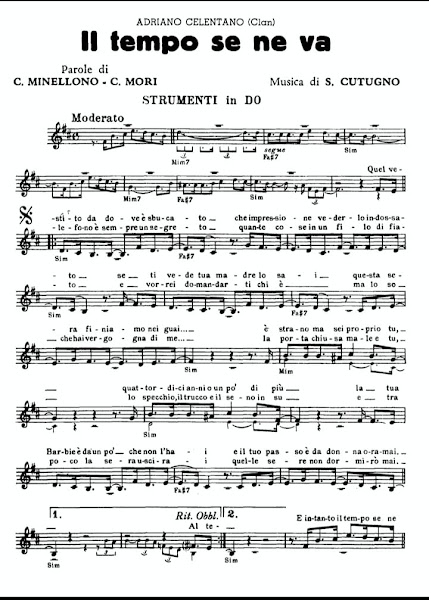 Adriano Celentano - IL TEMPO SE NE VA - accordi, testo e video, SPARTITO, PIANOFORTE, KARAOKE, MIDI