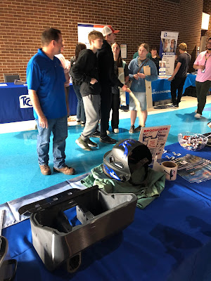 David Dean, VMI Lead Engineer talking to students at dredges at Central Area Vo-Tech Drumright Campus on STEM Day 2024