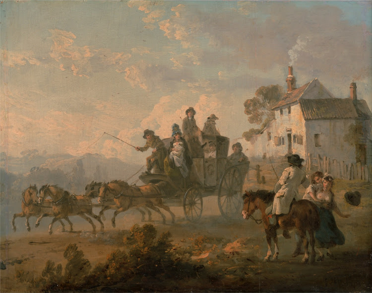 Julius Caesar Ibbetson - A Stage Coach on a Country Road