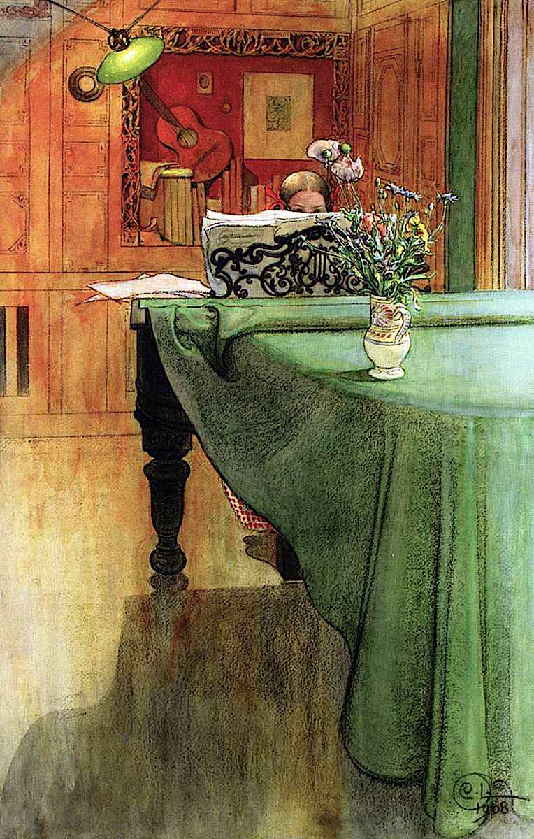 Carl Larsson art, a girl practicing piano