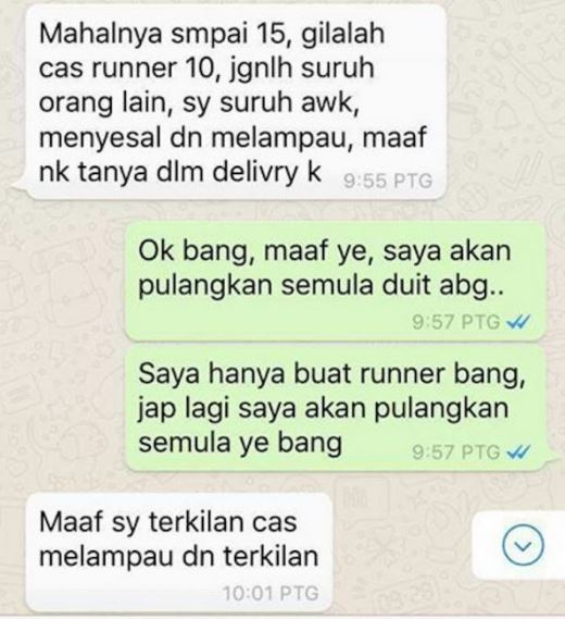 Luahan Runner Dituduh Tamak Caj RM10 Untuk Servis Penghantaran Makanan