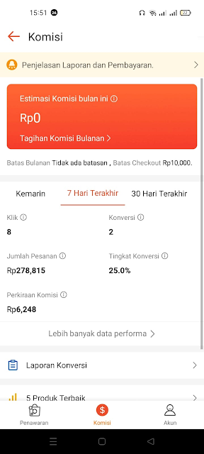 Halaman Komisi Shopee Affiliates Program