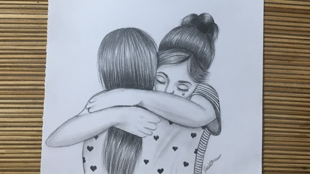Friendship Day Drawing // How to draw best friend hugging and got emotional // Pencil Sketch