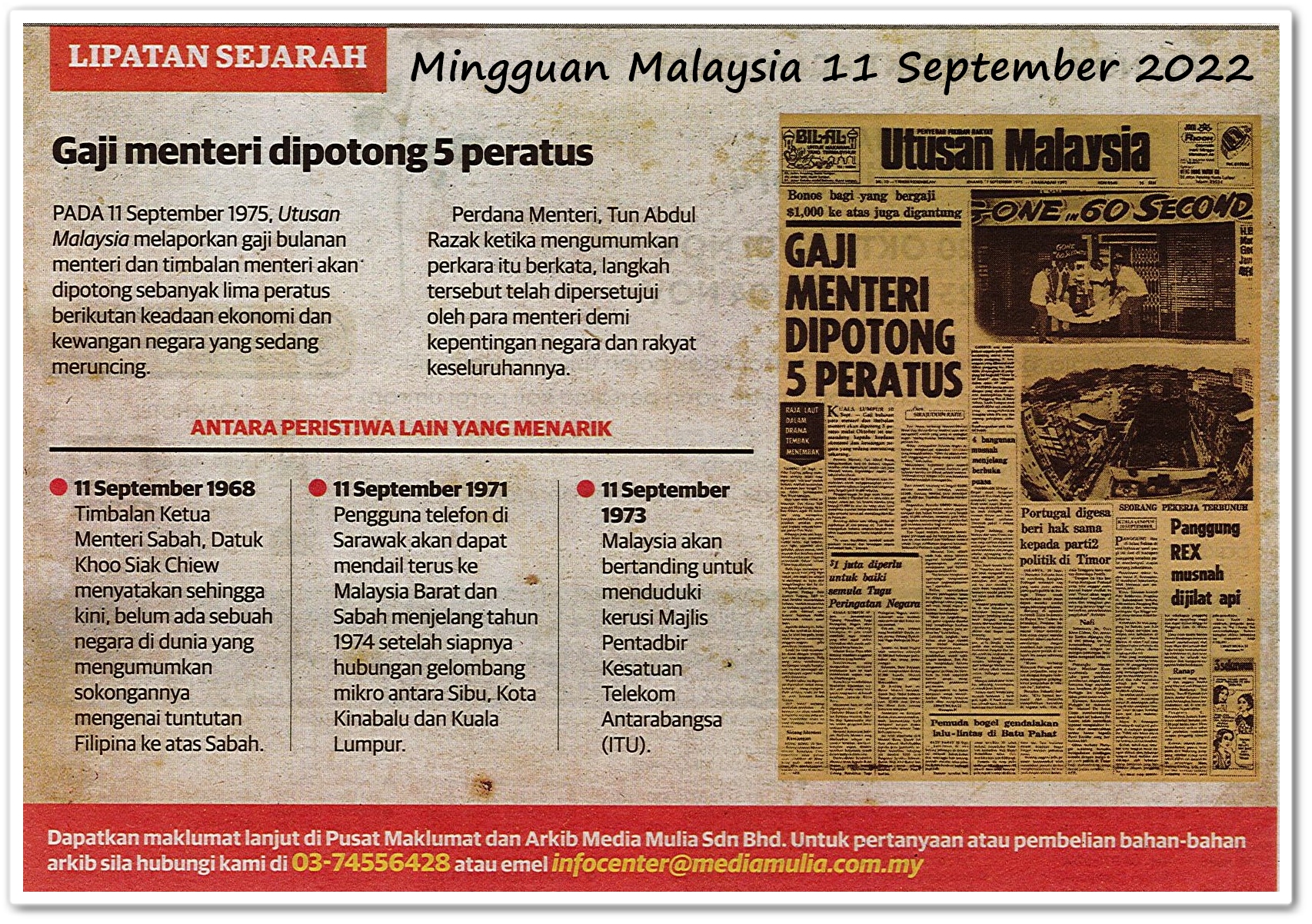 Lipatan sejarah 11 September - Keratan akhbar Mingguan Malaysia 11 September 2022