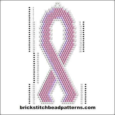 Click for a larger image of the Large Pink Ribbon brick stitch bead pattern labeled color chart.