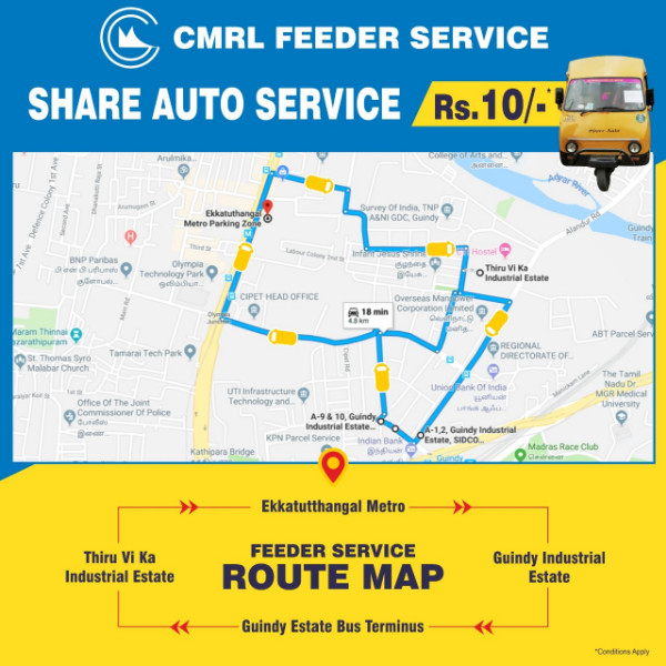 Chennai Metro - Ekkatutthangal Share Auto Service Timing, Fare & More