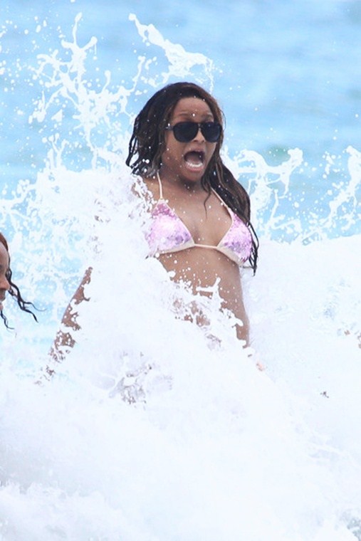 Ciara Has A Slight Nip Slip While At The Beach