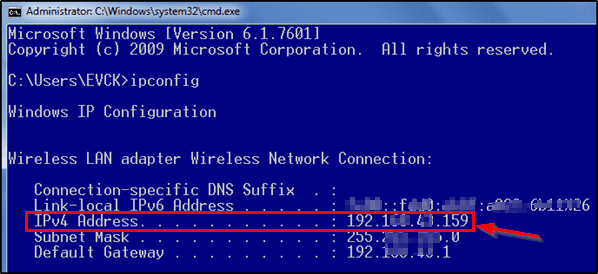 IPv4 address dikhayi dega