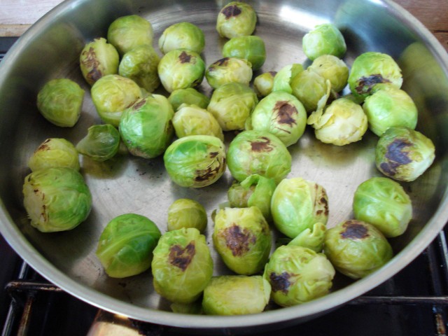 Sauté Brussels sprouts until golden-brown