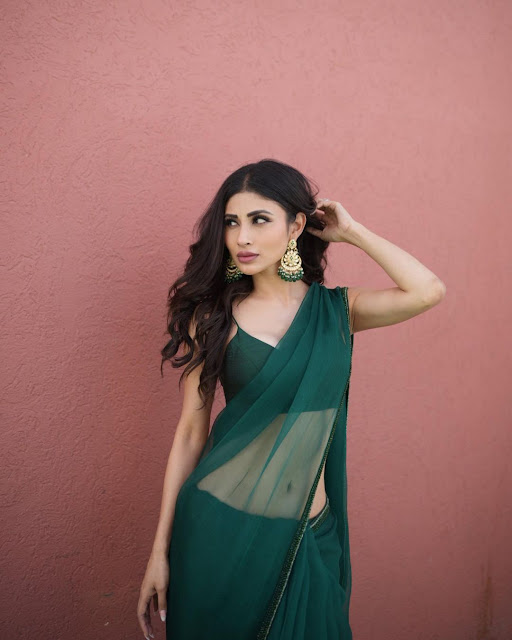 Actress Mouni Roy Latest Hot Photos in Green Saree & Insta Video