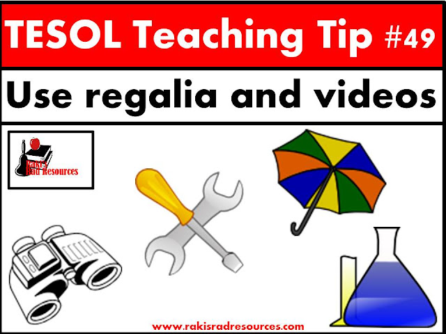 TESOL Teaching Tip #49 - Use regalia and videos to help your esl or ell students understand vocabulary. Find specific tips on how to do this at my blog post - Raki's Rad Resources