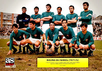 RACING Club de FERROL - El Ferrol, La Coruña, España - Temporada 1971-72 - Crespillo, Pepiño, Arturo, Carlos, Arroyo y Rivera; Amado, Roberto, Goicoechea, Erviti y Castro II - El RACING CLUB DE FERROL se clasificó 17º en la Liga de 2ª División, descendiendo de categoría. Saturnino Grech y Rafael Franco fueron los entrenadores