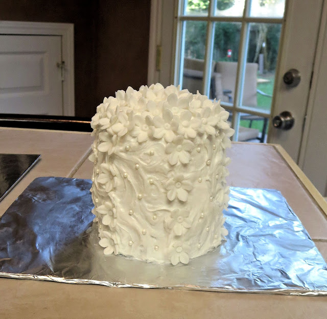 White Cake with White Flowers and Mini Pearls #2