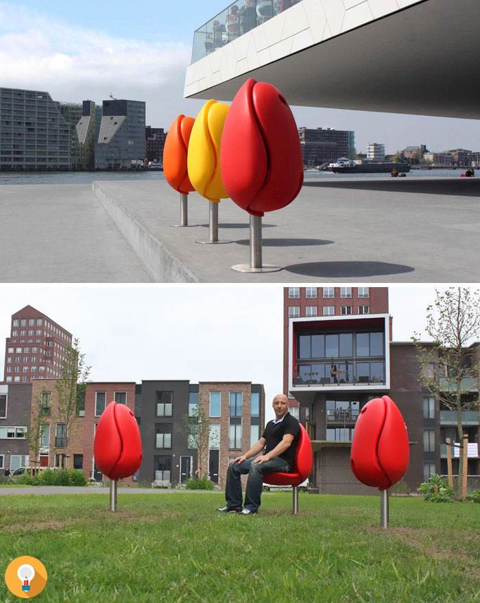 Las 15 sillas públicas más creativas del mundo-escaños en la forma de un tulipán