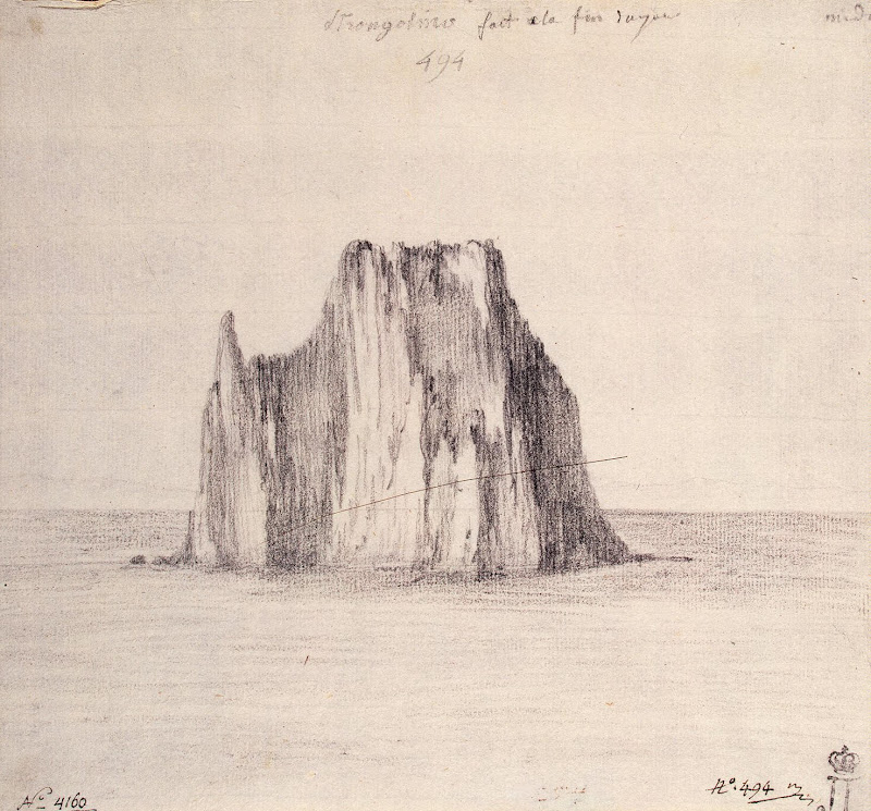 View of the Island of Strombolino byh Jean-Pierre-Laurent Houel - Landscape Drawings from Hermitage Museum