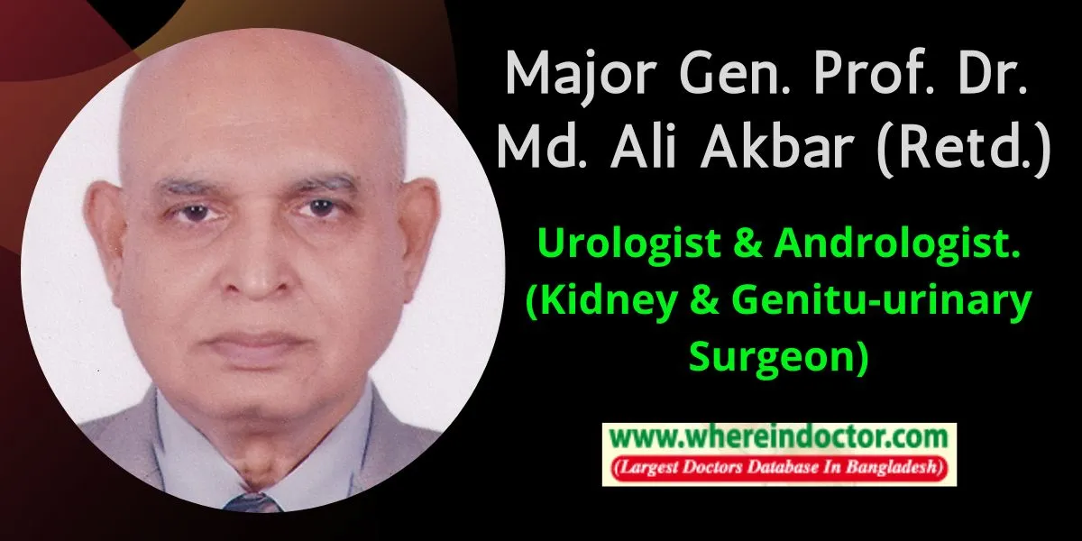 Major Gen. Prof. Dr. Md. Ali Akbar (Retd.) Best Urologist in Dhaka Bangladesh. Best Andrologist in Dhaka