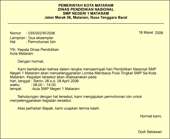 Contoh Surat Dinas Resmi