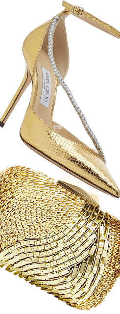 ♦Jimmy Choo Talika golden crystal embellished metallic snake effect leather pumps & golden Cloud clutch bag #jimmychoo #shoes #bags #brilliantluxury