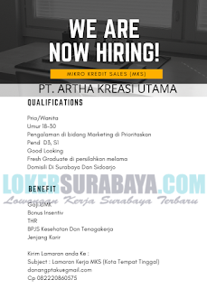 Loker Surabaya di PT. Artha Kreasi Utama Terbaru Februari 2019