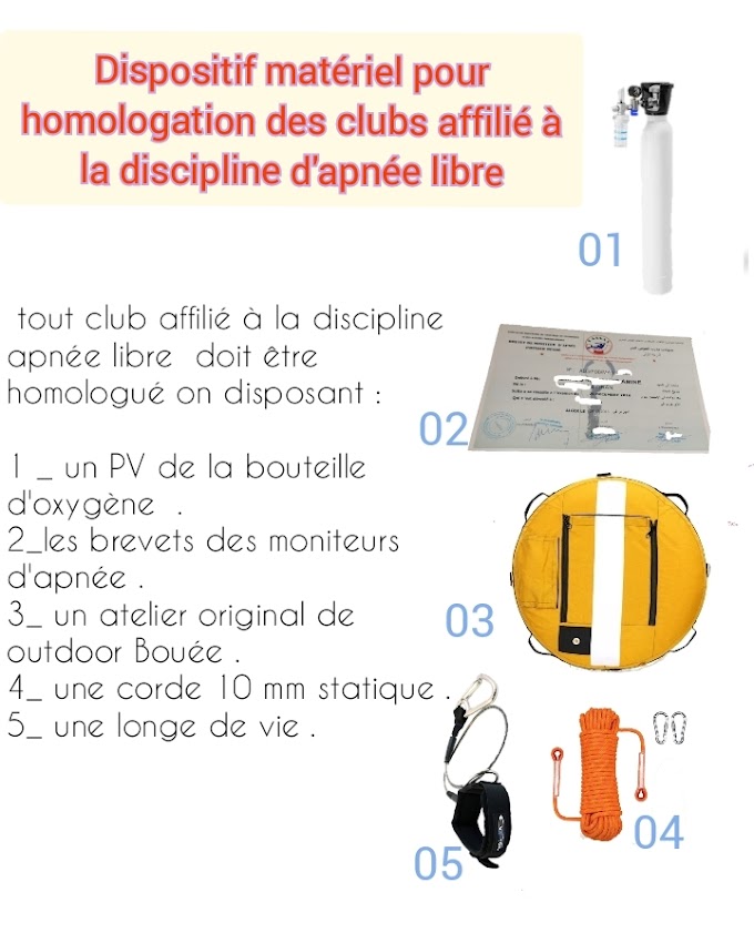 Dispositif matériel pour homologation des clubs affilié à  la discipline d'apnée libre. 