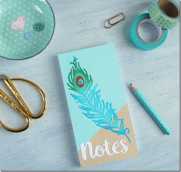 diy-peacock-feather-notebook-cover