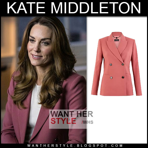 Kate Middleton in dark rose blazer and trousers