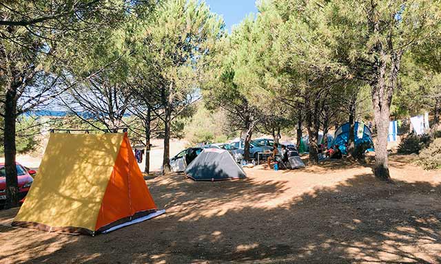 Gökçeada'nın en güzel koylarından biri olan Uğurlu Plajı'nda çam ağaçlarının altına çadırınızı kurabilirsiniz.