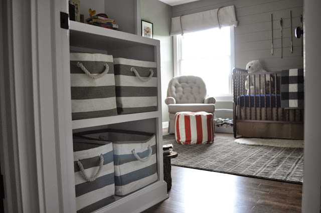 Outdoorsy, camping, boy scout nursery. Built In Shelves. Storage