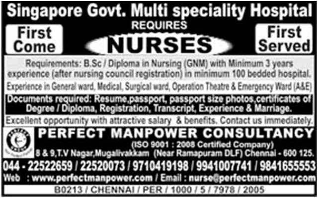 Singapore Govt Multi Specialty Hospital Jobs