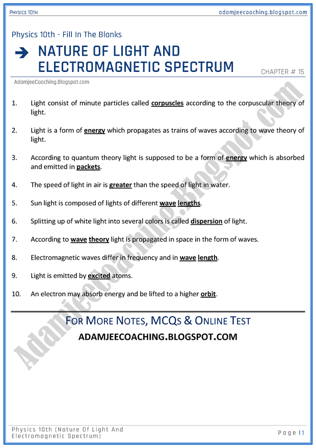 nature-of-light-and-electromagnetic-spectrum-fill-in-the-blanks-physics-10th