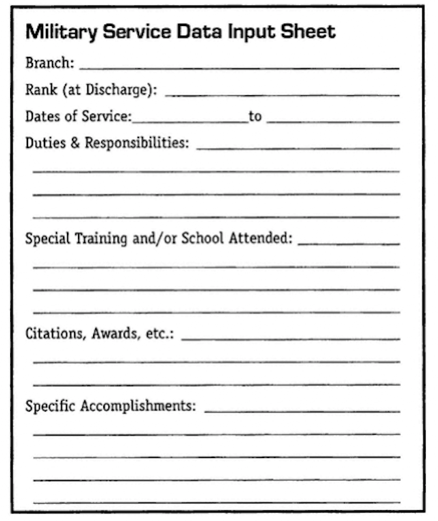 Military Service Data Input Sheet