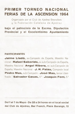 Página del folleto del I Torneo Nacional de Ajedrez de Granollers 1964