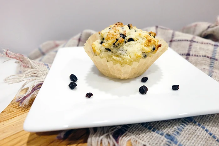 dressed up muffin on a plate