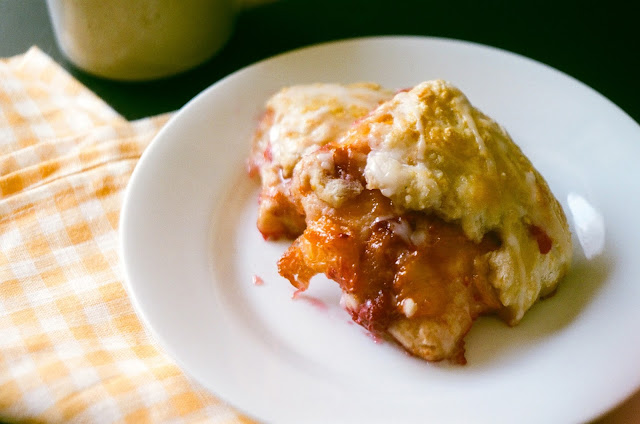 Peach & Raspberry Pie Biscuits with Lemon-Ginger Glaze