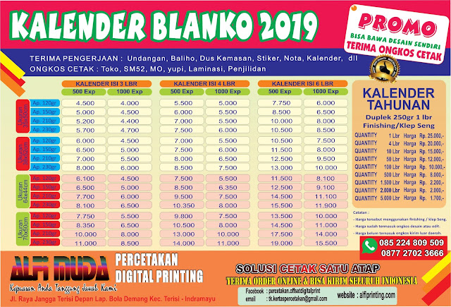 harga cetak kalender blanko 2019