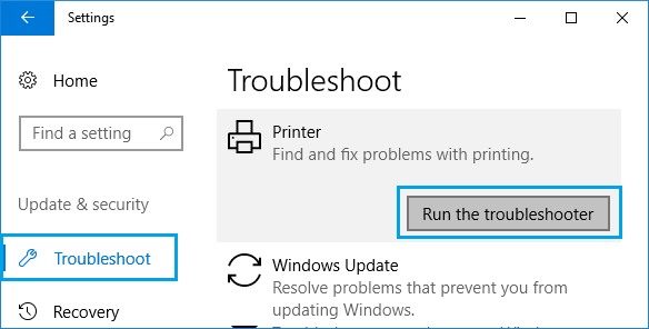 Run printer troubleshooter