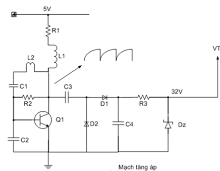 Mạch tăng áp tạo ra điện áp 32V cấp cho mạch VT của bộ kênh