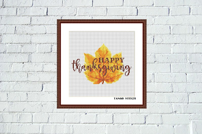 Happy thanksgiving greeting cross stitch pattern Maple leaf autumn holidays design - Tango Stitch
