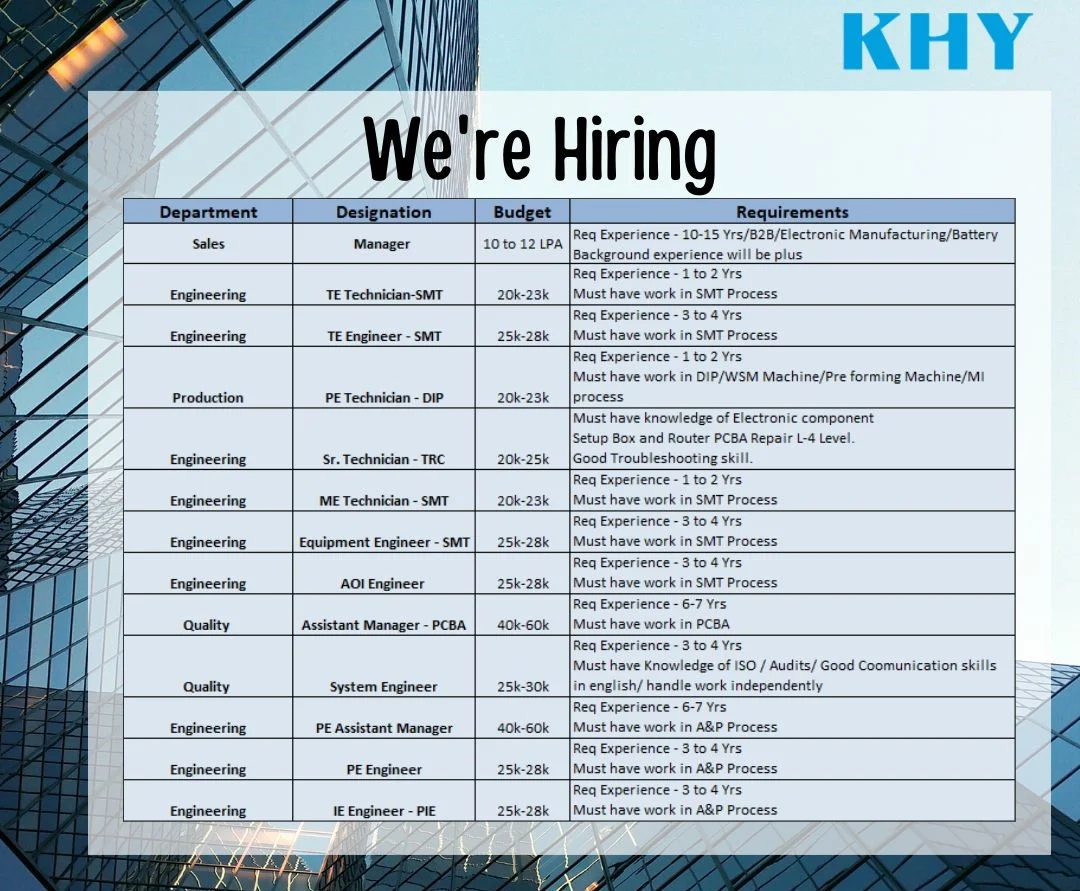 KHY Electronic Company Recruitment Engineers for Noida, Uttar Pradesh