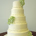 Green Hydrangeas Wedding Cake with Ruffled Ribbon