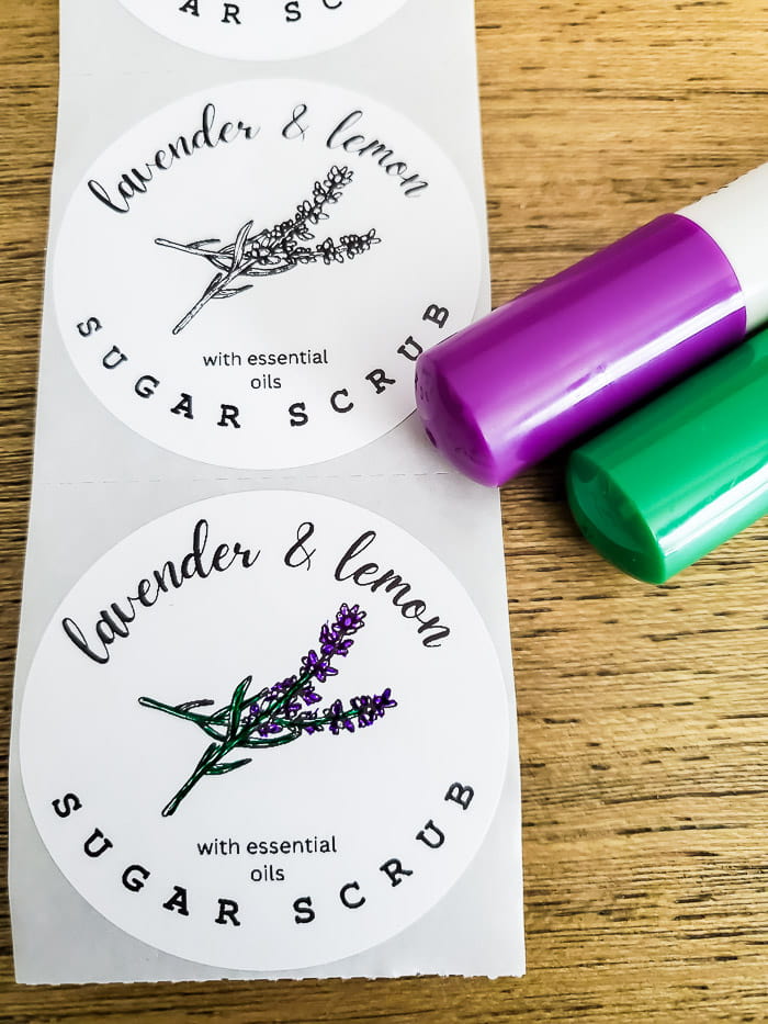 sugar scrub label with colored lavender