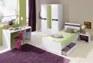 dormitorio verde morado blanco