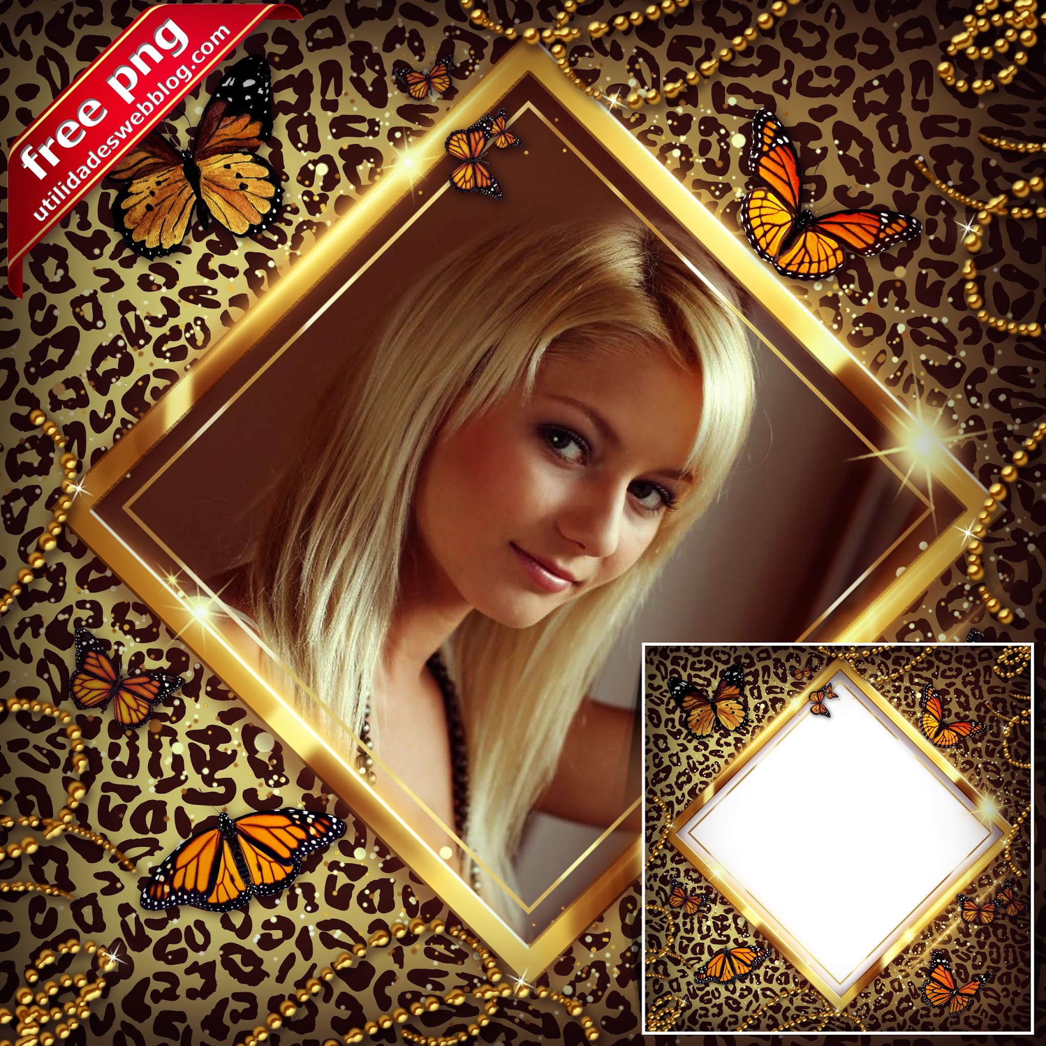 marco para fotos con fondo de piel de leopardo dorado, mariposas