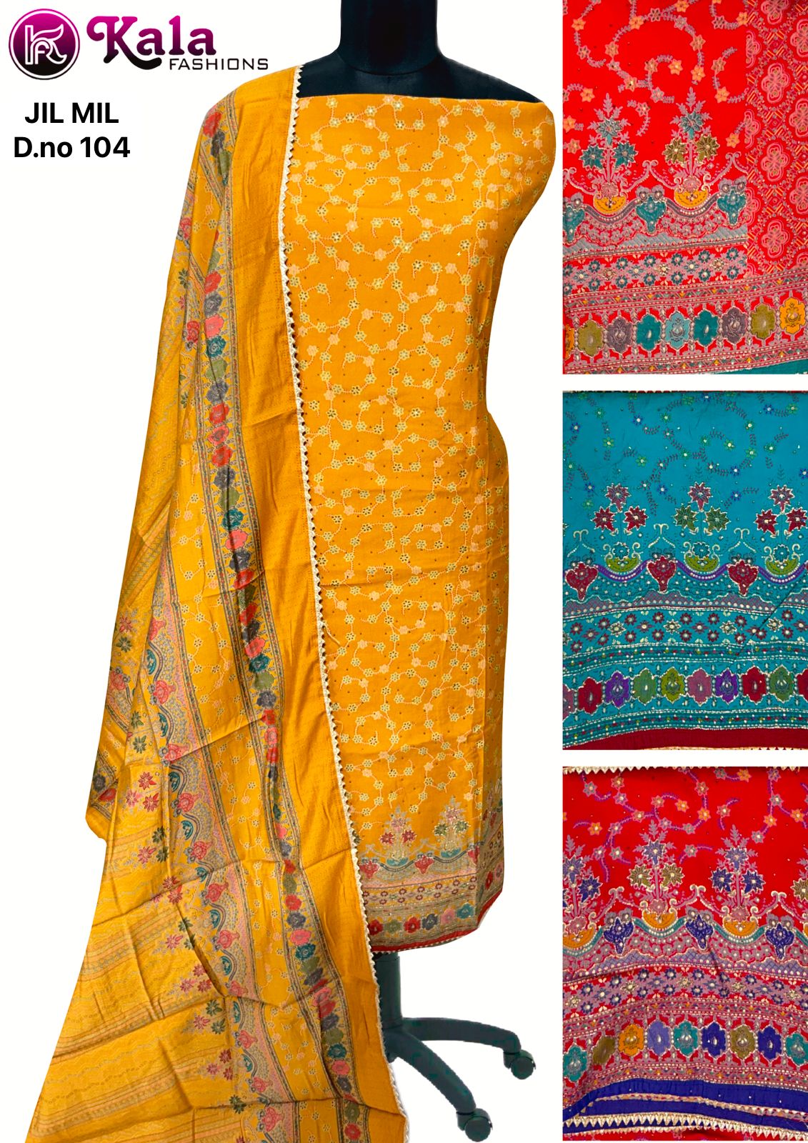 Jil Mil Kala Fashion Muslin Handwork Salwar Suits