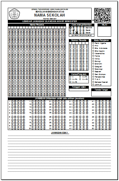 LJK UAS UKURAN FOLIO/F4 PILIHAN GANDA DAN ESSAY FORMAT 