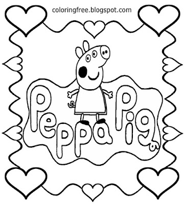 Sweet heart printable easy drawing I love Peppa pig coloring pages for nursery school kids to color