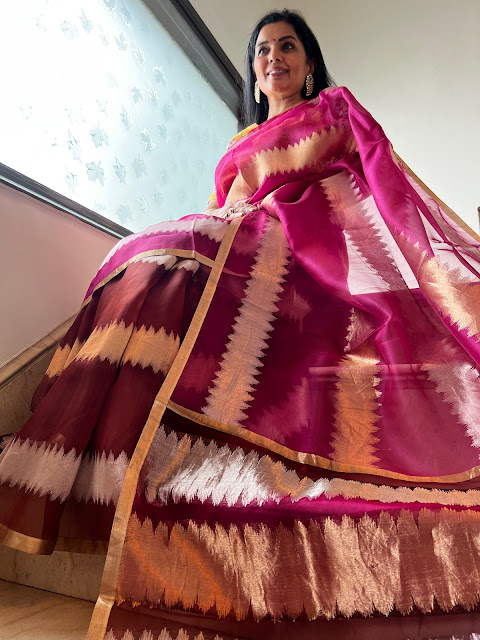 Ethereal Beauty Unveiled: The Artistry of Kora Silk Ombré Saree with Real Zari and Jamdani Weave