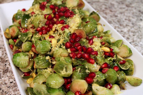 California-style brussels sprouts with pistachio and pomegranate 